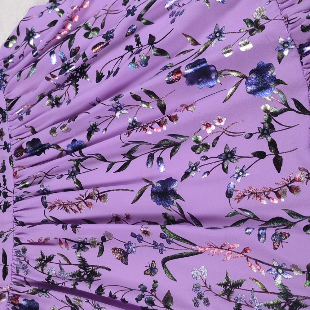 Childrensalon Lavender Floral Chiffon Gown with Puff Sleeves Size 7 - Picture 9 of 14